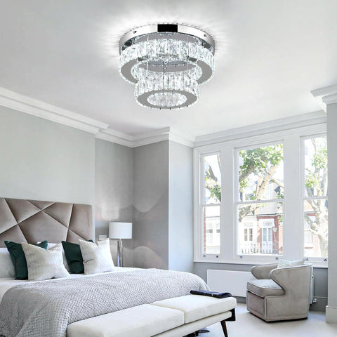 11.8" Modern Crystal Chandelier LED Flush Mount Ceiling Light Remote