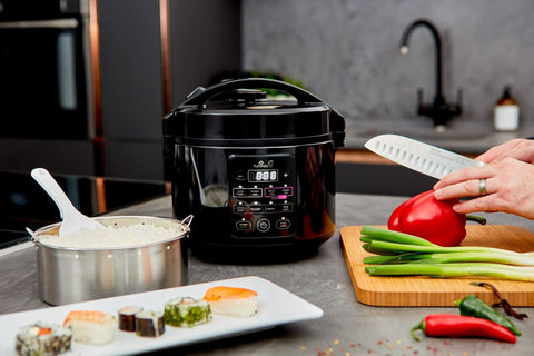 Yum Asia Kumo YumCarb Rice Cooker with Ceramic Bowl – 5.5 Cup (1L), Fuzzy Logic, 8 Cooking Functions – Dark Stainless Steel