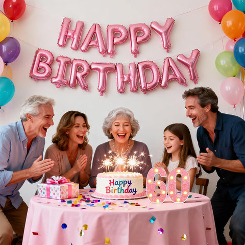 Pink LED Number 60 Light Up Sign – Birthday & Anniversary Decoration – UK