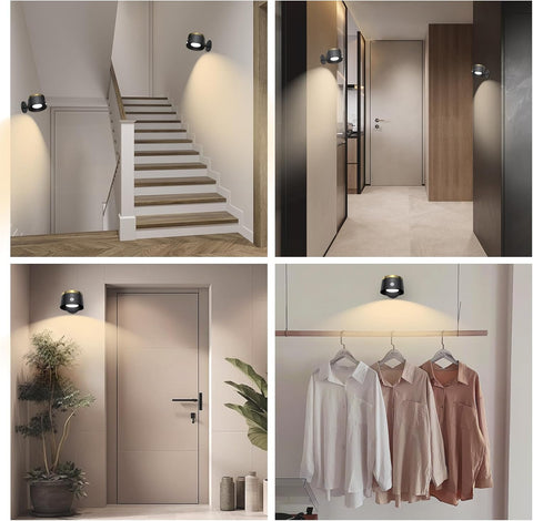Collage of interior design elements including a staircase, hallway, door, and hanging clothes.