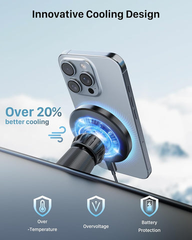 YOSH 15W MagSafe Car Mount Charger with 60W Car Adapter – Black