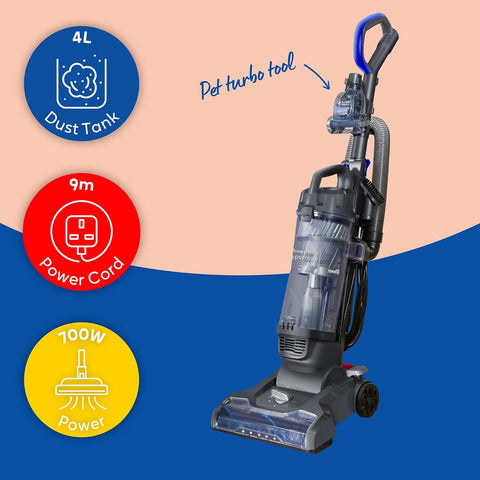 Russell Hobbs Hypermax Upright Vacuum Cleaner Grey & Blue, 700W, 4L Bagless