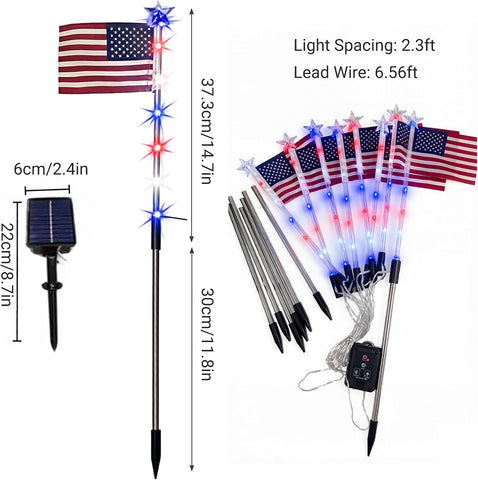 4th of July Decorations Outdoor Red White and Blue Solar Lights Outdoor 8 Flag 4th of July Decorations Led Star Stake Lights Patriotic Yard Decor