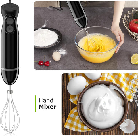 Hand Blender 3-in-1 Immersion Stick Blender | Electric Handheld with Stainless Steel Blade, Egg Whisk & 700ml Beaker - Black HB3202