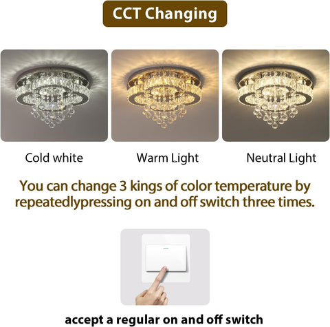 Crystal LED Chandelier Ceiling Light Flush Mount Fixture 15.75 Inch