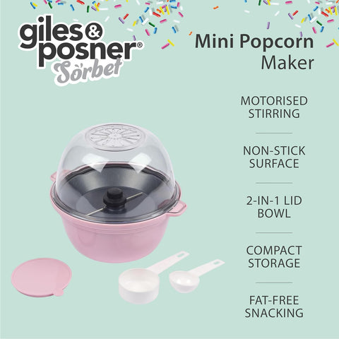 Giles & Posner Mini Popcorn Maker Machine – Pink 500W Hot Air Popper
