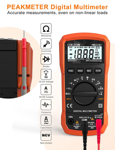 Digital Multimeter AC DC Voltage Current Tester