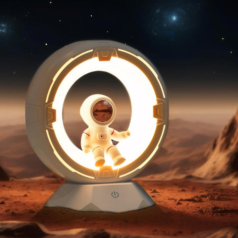 Lamp with astronaut design on a desert landscape