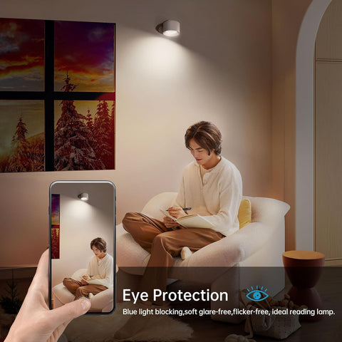 , 2Pack LED White Wall Lamp with 3 Color Modes 3 Brightness Levels 360°Rotate Magnetic Touch Control, Battery Operated Wall Lights for Living Room Bedroom Reading