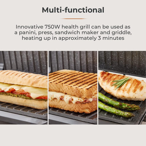 Health Grill & Panini Press 750W with Non-Stick Cerastone Coating
