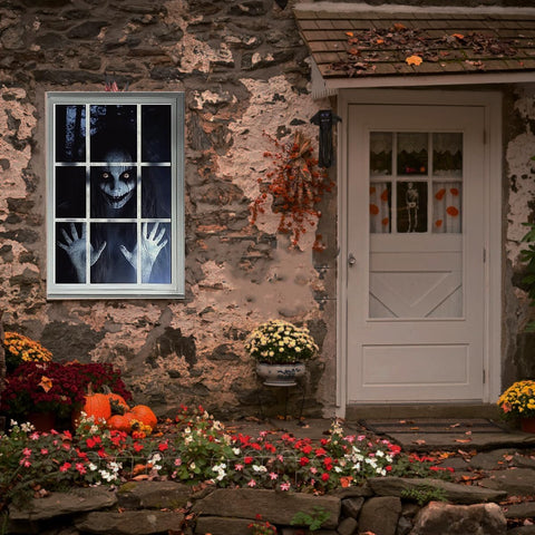 Scary Halloween Window Decorations – Gothic Horror Curtains for Indoor & Outdoor Halloween Party Décor