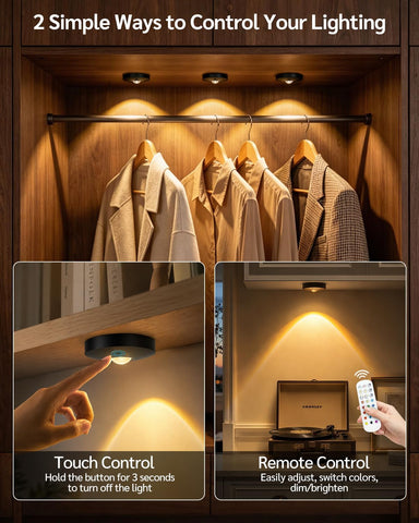 RGB Puck Lights with Remote, Rechargeable Under Cabinet Lighting – 6 Pack Wireless LED Stick-On Lights for Kitchen Cupboards, Wardrobes & Shelves - Put the Light Exactly Where Your Home Needs It