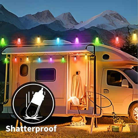 USB festoon lights decorating a camping tent interior.

