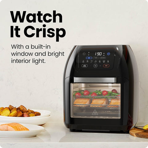 5-in-1 Air Fryer Oven with Rotisserie 10L, 1800W – 17 Presets, Bake, Roast, Dehydrate, Family Size with View Window