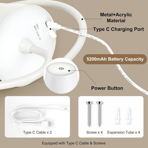 Battery Operated Wall Lights, 2 Pack Rechargeable Wall Light Indoor with 3 Color Temperatures, Dimmable Wireless LED Wall Lamps IP54 Waterproof Wall Sconce Lights for Bedroom, Living Room(White)