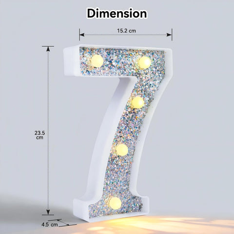 Silver Glitter LED Number Light – 8.86 Inch Marquee Number 7