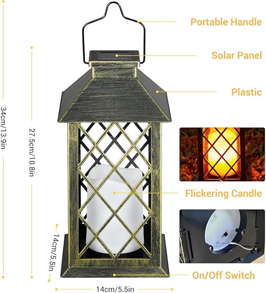 Solar Lanterns for The Garden, Solar Lantern 2 Pack Flickering Solar Lights Outdoor Garden Lantern IP44 Waterproof Moroccan Hanging Lantern for Patio Backyard Pathway Christmas