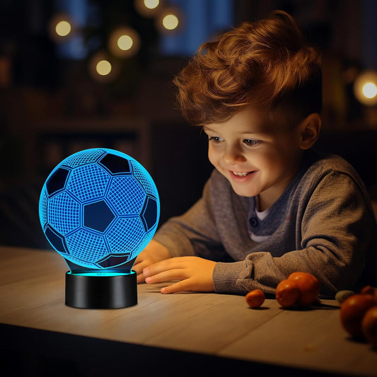 Football Gifts for Boys, 3D Illusion Night Lamp, Football Night Light for Kids Girls, 16 Colors Change, 6 7 8 9 10 Year Old Boy Birthday Gifts Bedroom Accessories Decor