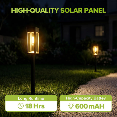 UME 8 Packs Garden Solar Lights, Glass Metal LED Solar Path Lights, 3000K Warm White, Waterproof Solar Lights Outdoor Garden for Yard, Walkway, Patio, Driveway, Lawn