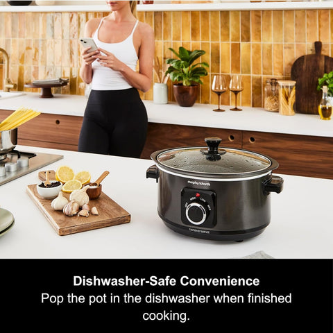 3.5L Sear & Stew Slow Cooker Aluminium Pot Hob Proof Easy Clean Black