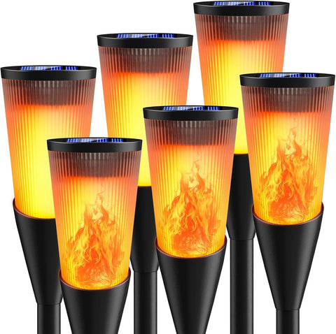 FIFIying Solar Lights Outdoor Garden, 6 Pack Solar Torch Light with Flickering Flame 600mAh Pathway Light Outside IP65 Waterproof Outdoor Decor for Patio Pathways Lawn Yard Decoration