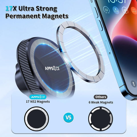 APPS2Car MagSafe Car Mount, 17 N52 Magnets Suction Dashboard Phone Holder