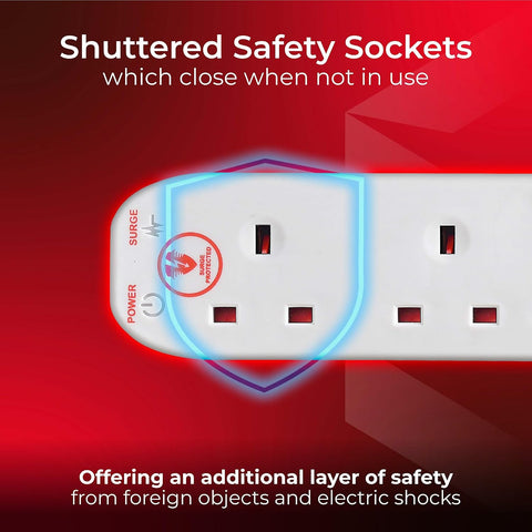 Masterplug 6-Way Surge Protected Extension Lead, 2m White Cable, 13A Unswitched Power Strip with LED Indicators – Keep Your Everyday Essentials Connected and Better Protected