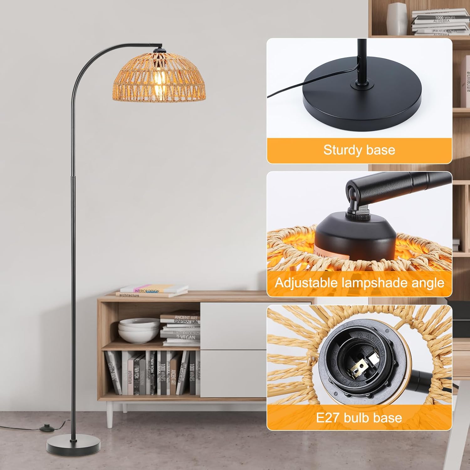 Floor lamp with features highlighted on a white background