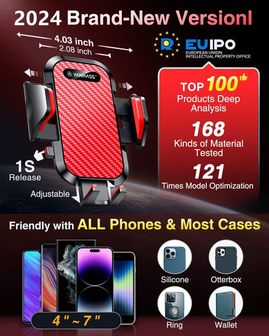 VANMASS Car Phone Holder Red – Universal Dashboard & Windscreen Mount