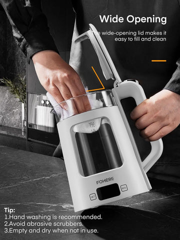 1.7L Glass Electric Kettle with 5 Temperature Control, 2200W Fast Boil, Keep Warm, Auto Shut-Off & LED Lights – White