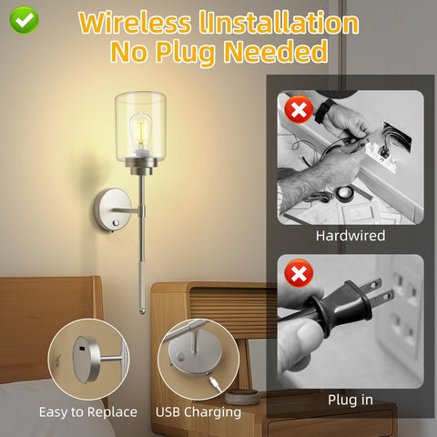 Battery Operated Wall Sconces Set of 2 with Remote and Dimmable LED