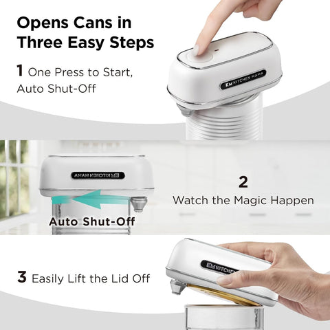 Kitchen Mama Orbit One Rechargeable Can Opener – White – Hands-Free, Type-C Charging