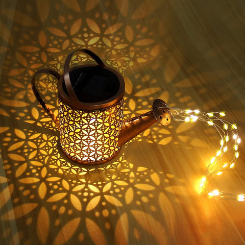 Brown Solar Watering Can LED String Light Garden Art Outdoor Lamp