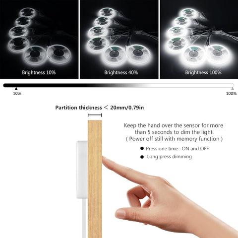 12V COB LED Strip Lights Kit with Touch & Hand Sweep Dimmer Switch