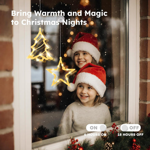 Christmas Window Fairy Lights 2 Pack, Warm White Battery Operated Decorations with Timer & Suction Cup | Indoor LED Lights for Windows, Party & Home Décor