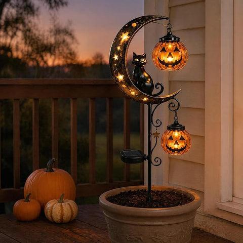 Solar Halloween Garden Stake Light Pathway Lighting Black Cat Pumpkin Moon