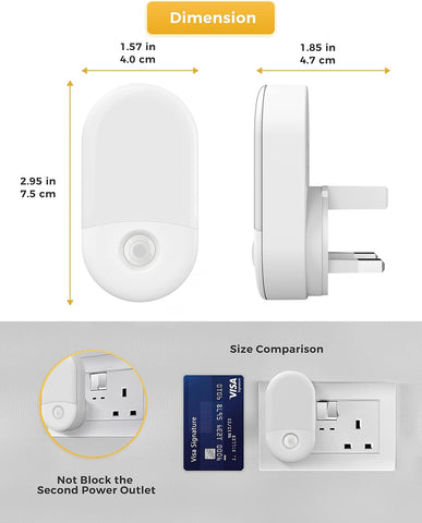 LED Night Light Plug in Wall with Dusk to Dawn Sensor, 2 Pack – 3000K Warm White, Adjustable Brightness