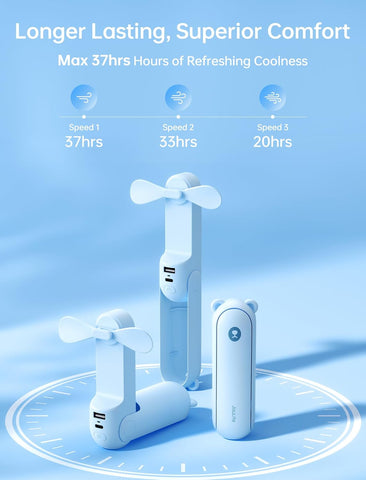 Portable Handheld Fan with 4500mAh Powerbank – Blue