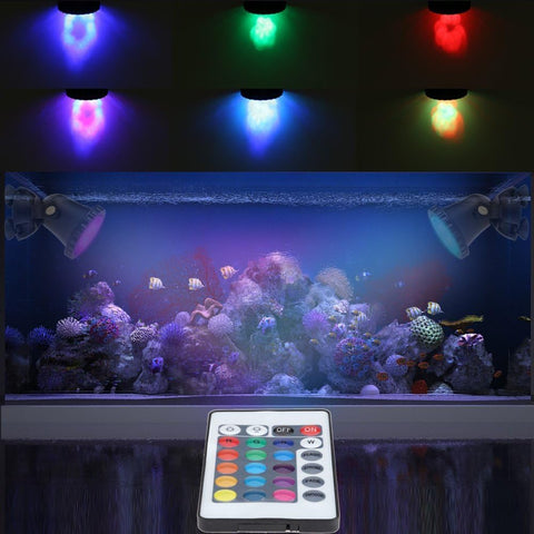Waterproof Underwater Spot Lights Multicolour RGB Aquarium Lights with Remote Control – IP68 LED Pond, Fish Tank & Pool Lighting, UK Plug, Set of 4