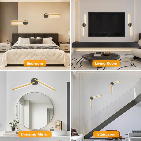 Rechargeable Gold Wall Sconce Lights Set of 2, 77cm, Remote Control