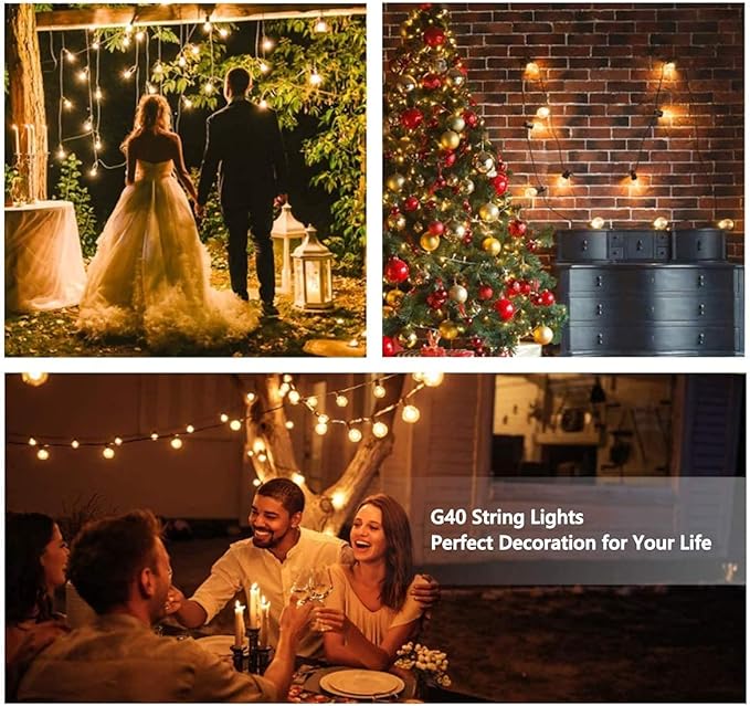 LED Outdoor String Lights Mains Powered, 9.5m/31ft 25+3 LED G40 Bulbs Festoon Lights Outdoor, Waterproof Warm White Garden Lights, Indoor/Outdoor Lights for Garden Patio Bar Yard Wedding Party
