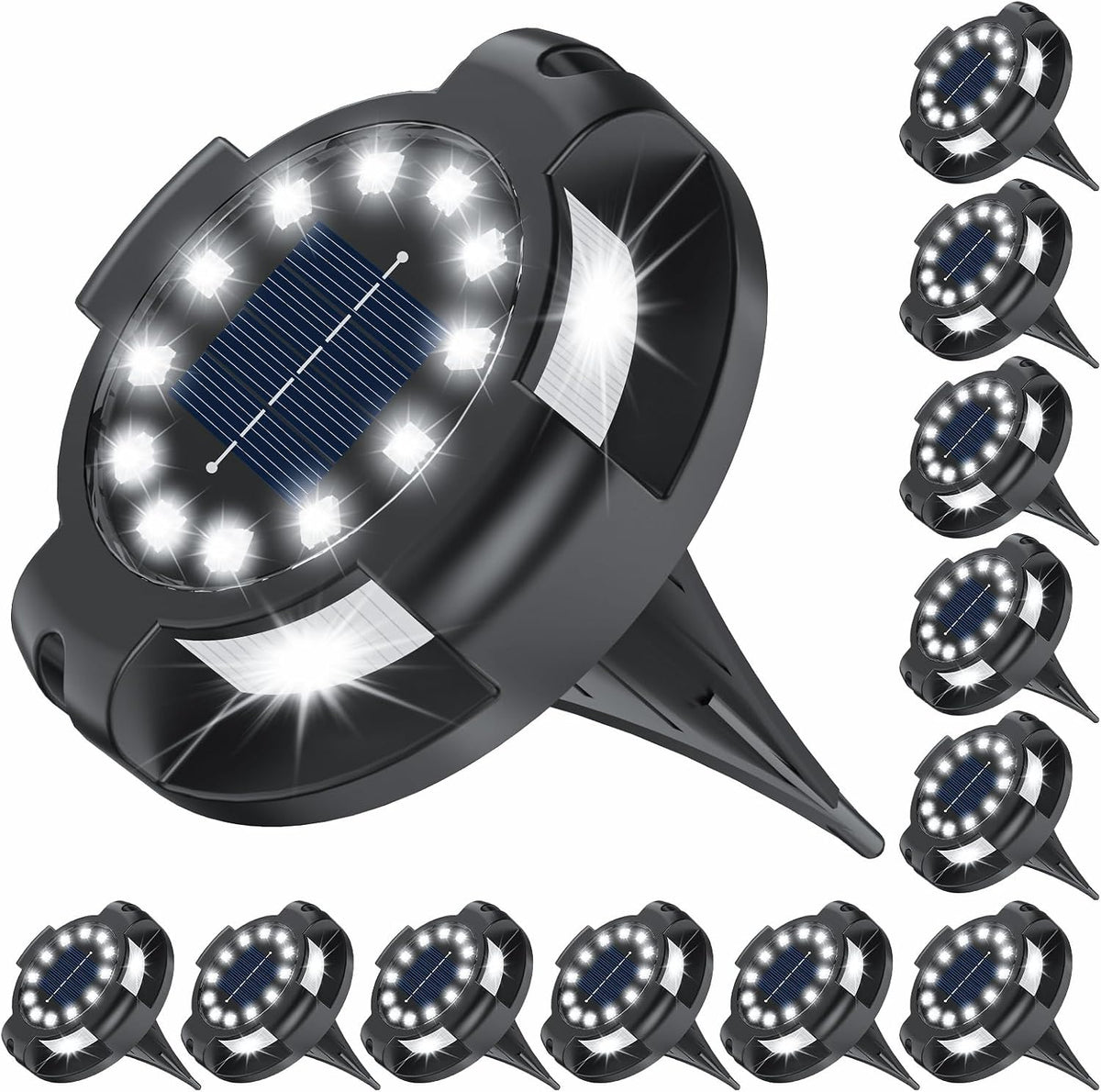 Solar Pathway Lights 12 Pack, 4.3 inch 16 LEDs Solar Ground Lights