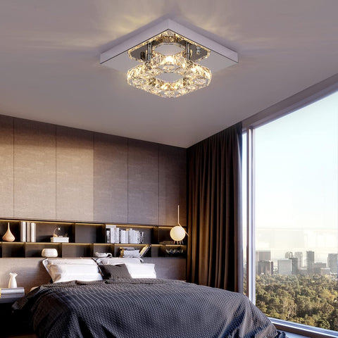 Modern Square K9 Crystal LED Chandelier Flush Mount Ceiling Light