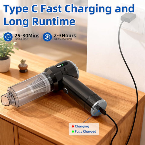 Car Vacuum Cleaner Cordless Silver – Powerful 25000PA Suction, Portable LED Display