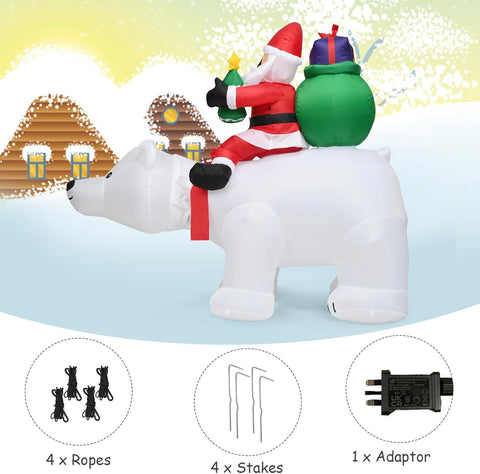 COSTWAY Inflatable Santa Claus with LED Lights, Self-Inflating Blow Up Christmas Decoration for Indoor Outdoor Yard