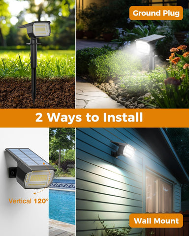 btfarm 4 Pack Solar Lights Outdoor Garden, 72 LED Solar Spot Lights 3 Modes IP65 Waterproof Garden Uplighters Solar Powered, Auto ON/Off Spotlight for Yard Driveway Pathway Landscape 6500K Cool White