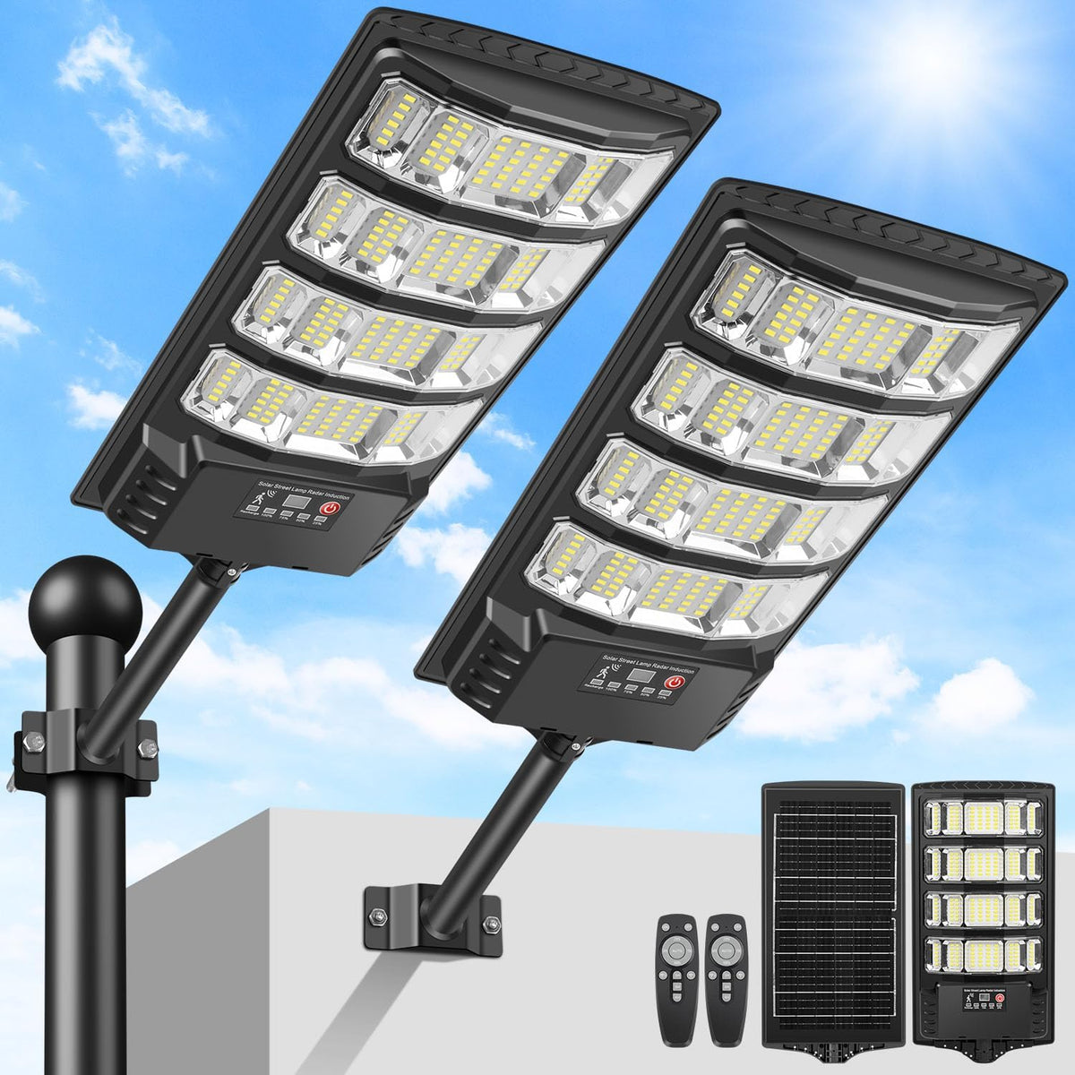 LEKIA Solar Lights Outdoor Waterproof, 6500K Dusk to Dawn Solar Street Light Motion Sensor with Remote Control, 320°Wide Angle LED Security Light for Garden Yard Parking Lot (2 Pack)