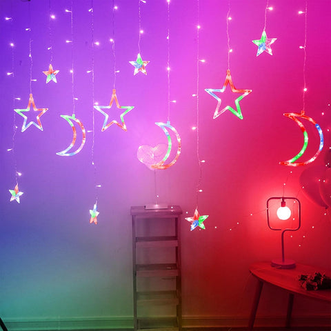 Jsdoin Star Moon LED Curtain Lights 3.5m – 138 LEDs – 8 Modes – Multicolour