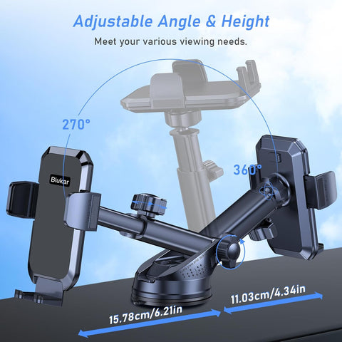 Blukar Black Car Phone Holder 360° Adjustable Mount with Strong Suction & One-Touch Release