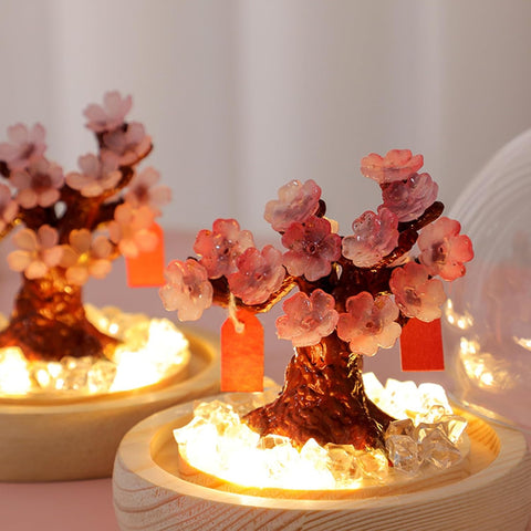Cherry Blossom Flower Night Lamp with Fairy Lights & Greeting Card – Cute Battery Powered Bedroom Decor Gift